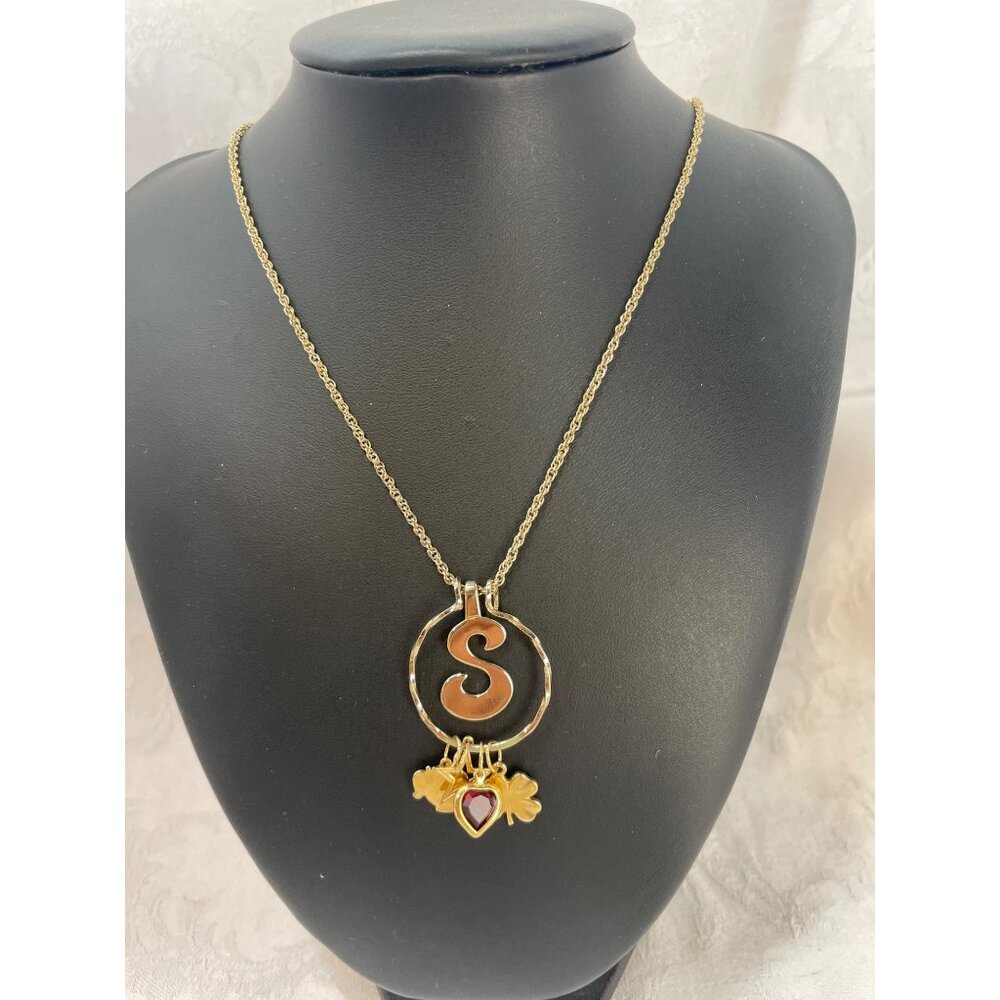 Personalized Initial 'S' Gold Necklace With Charms - Star Heart & Clover Accents
